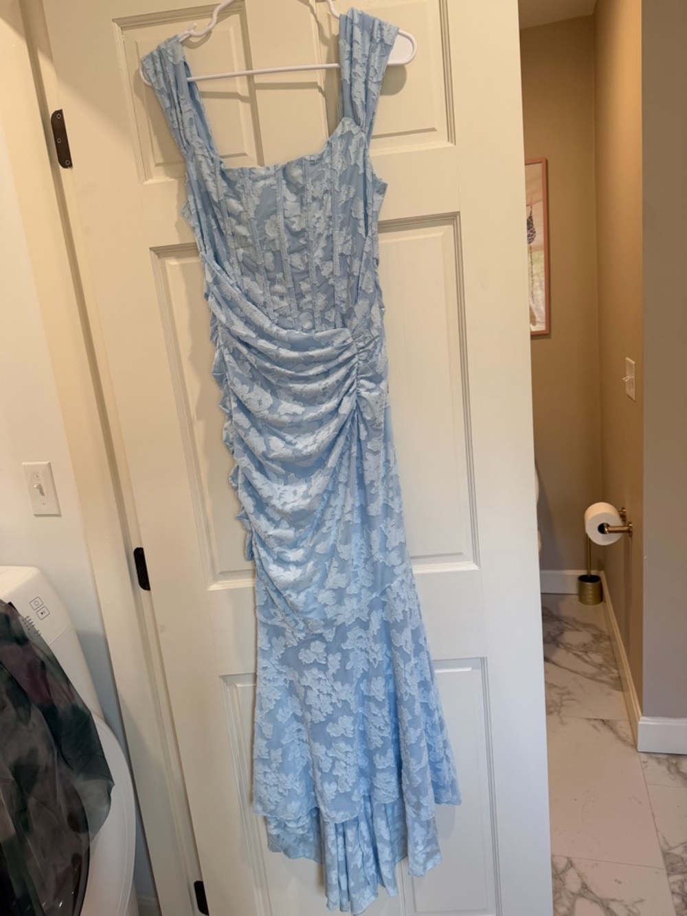 Light Blue Lace Ruching Corset High Low Dress